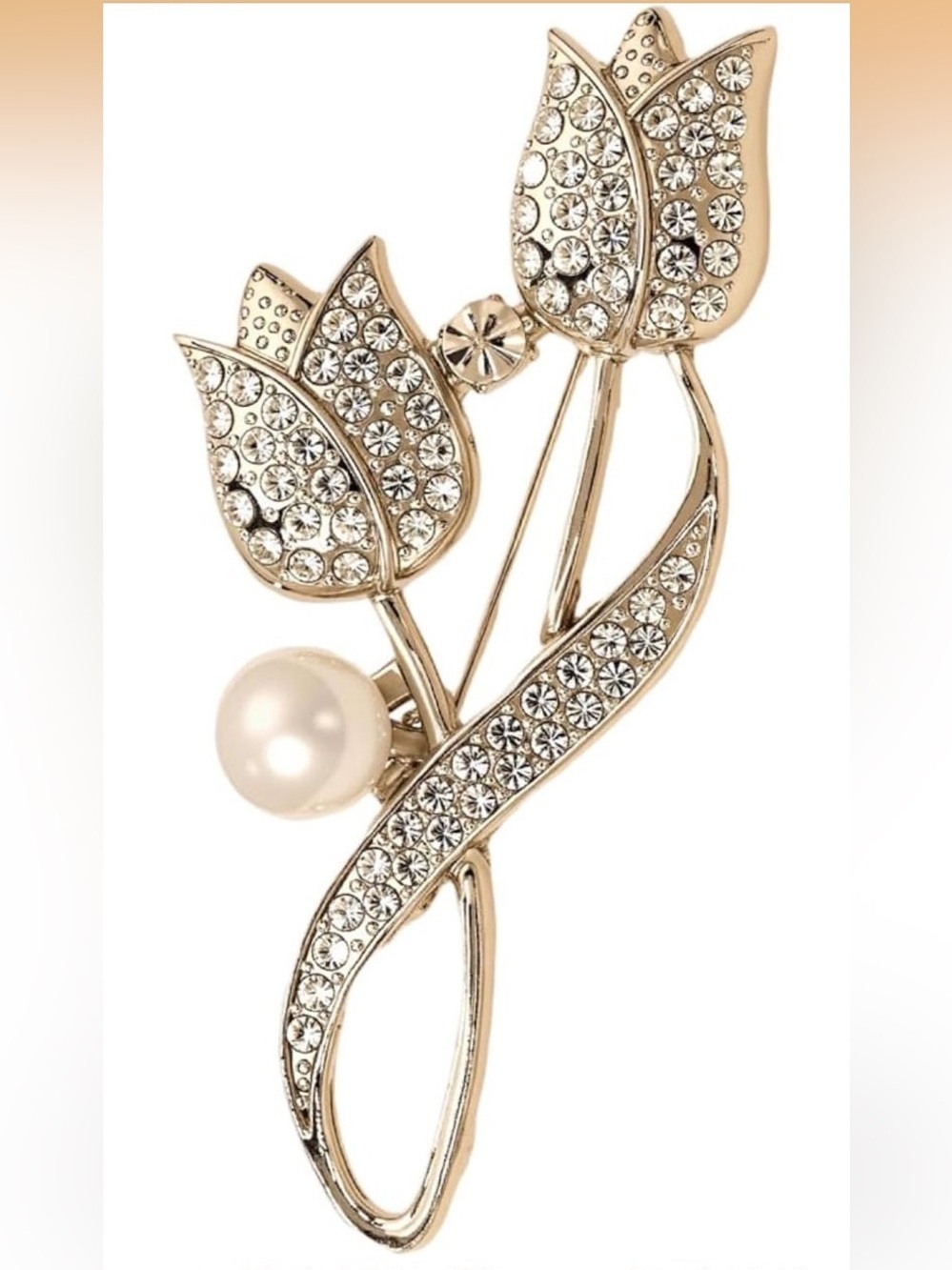 Anthropologie Gold-Tone Crystal Tulip Brooch with Pearl